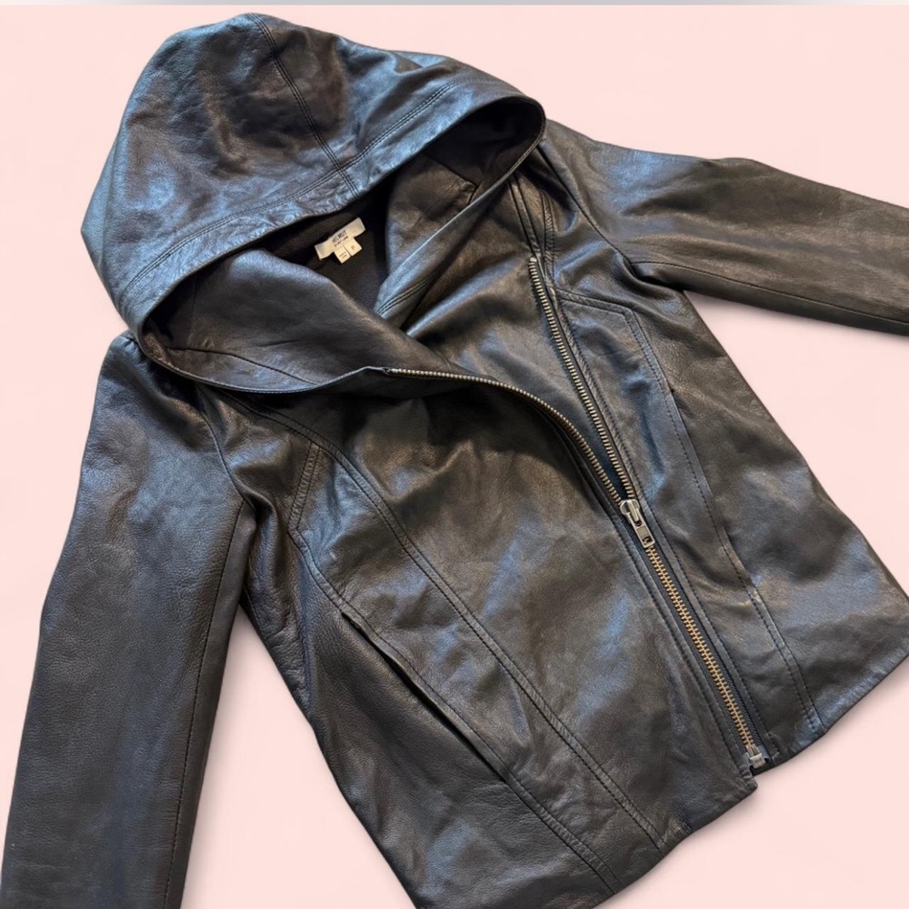 Helmut Lang Charcoal Leather Jacket with Hood